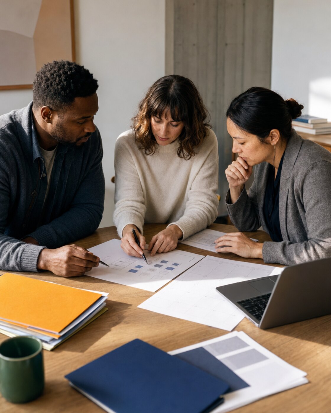 Three people reviewing a connected readiness plan.